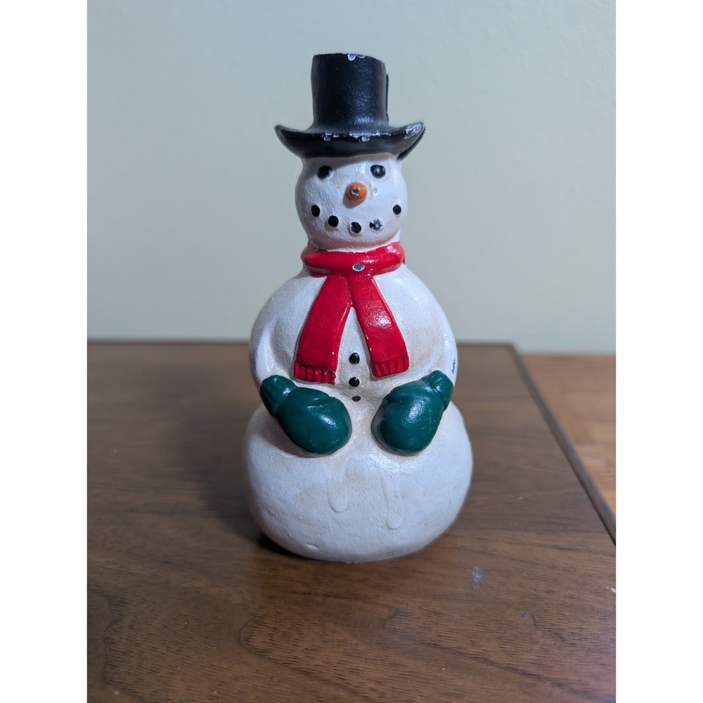 Vtg Cast Iron Still Penny Bank Snowman Original Blow mold Design Piggybank